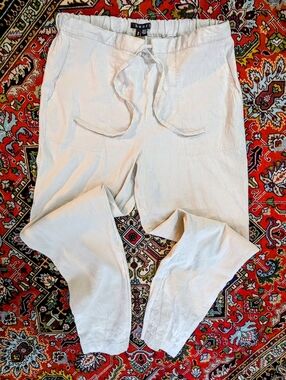 Theory Lightweight Cream Linen Blend Drawstring Pantalons Lin Mélangé MediumNWOT